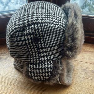 Manhattan Hat Company Houndstooth Trapper Hat with Faux Fur Women’s One Size